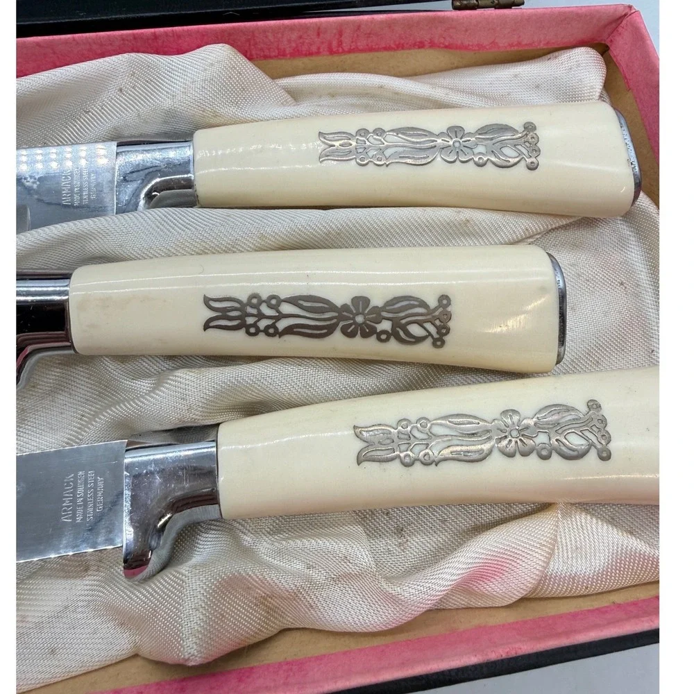 Vtg Armack Solingen Germany Stainless Steel Carving & Steak Knife Set 7pc Box